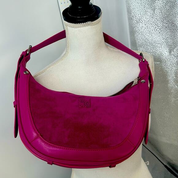 New Steve Madden Magenta Suede Shoulder Bag. see video Boho - Picture 2 of 11